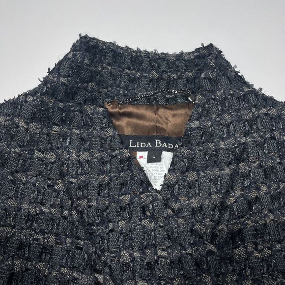 Lida Baday Jacket Womens Size 4 Black Boucle Tweed Full Zip Wool Blend Career - Picture 5 of 11